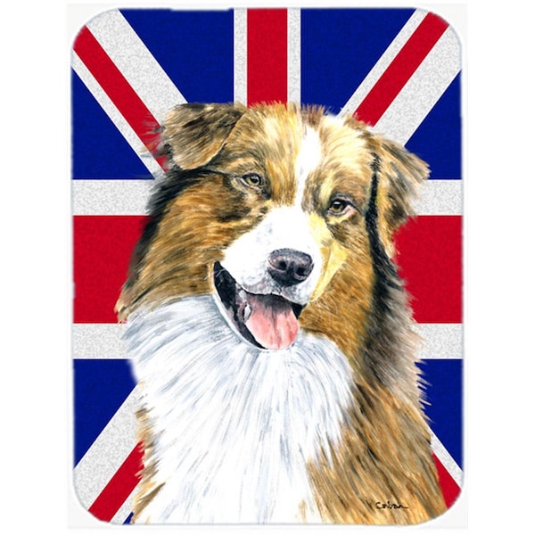 Carolines Treasures Australian Shepherd With English Union Jack British Flag Glass Cutting Board - Large - SC9854LCB
