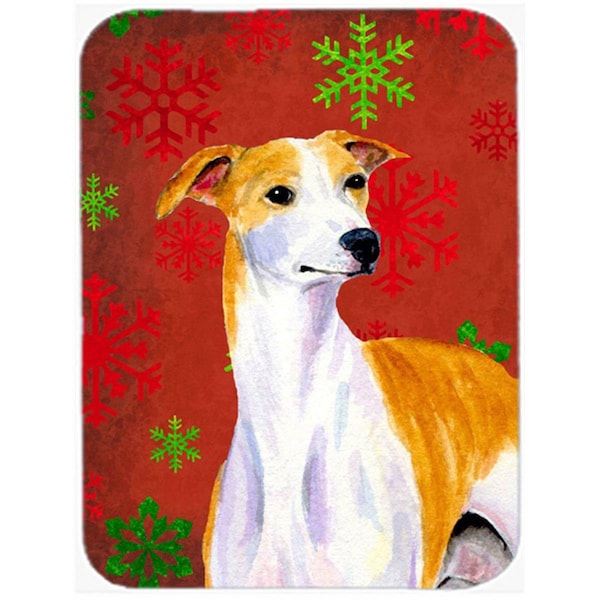 Carolines Treasures Whippet Red And Green Snowflakes Holiday Christmas Glass Cutting Board- Large - LH9328LCB