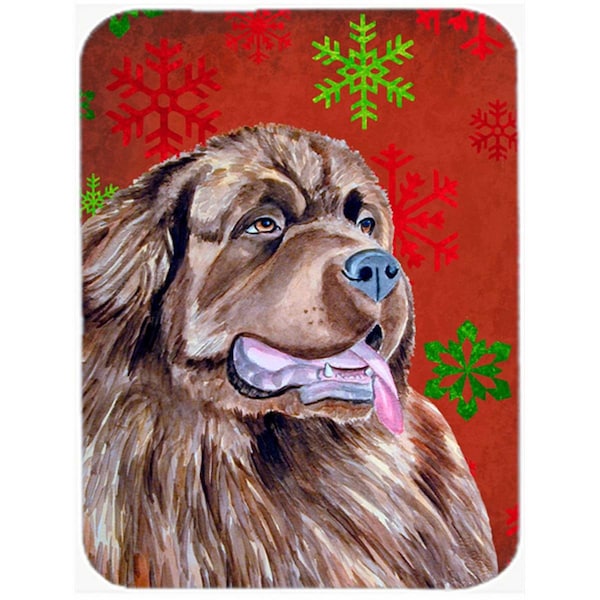Carolines Treasures 15 x 12 in. Newfoundland Red and Green Snowflakes Christmas Glass Cutting Board - Large - LH9309LCB