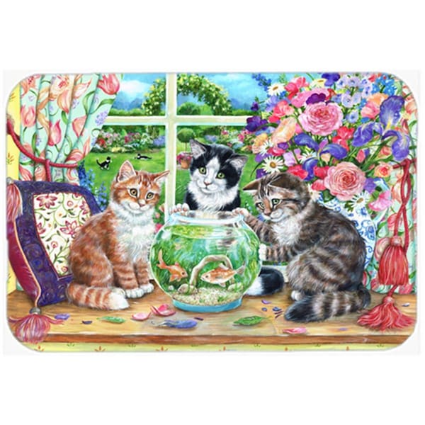 Carolines Treasures CDCO0325LCB Cats Just Looking in the Fish Bowl Glass Large Cutting Board - CDCO0325LCB