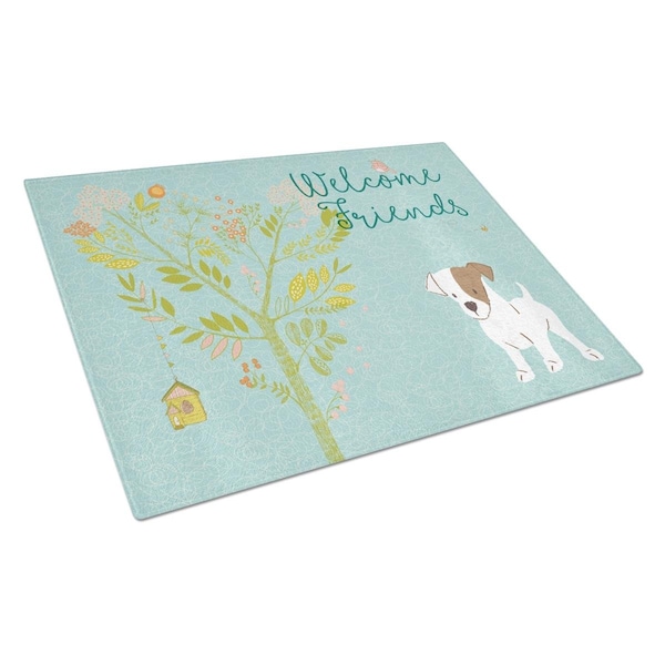 Carolines Treasures Welcome Friends Jack Russell Terrier Puppy Glass Cutting Board, Large - BB7637LCB