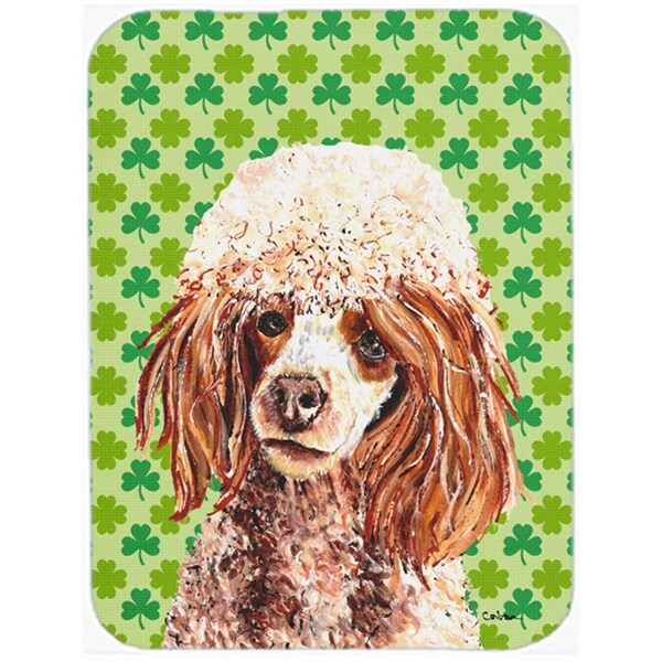 Carolines Treasures Red Miniature Poodle Large Size Lucky Shamrock St. Patricks Day Glass Cutting Board - SC9723LCB