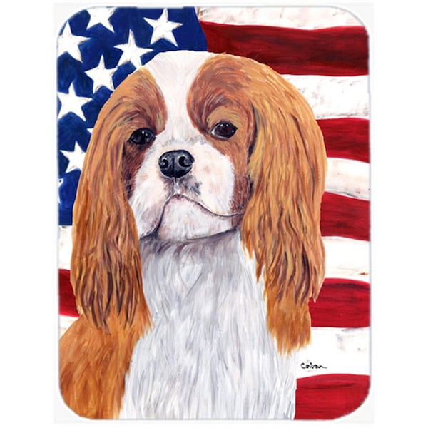 Carolines Treasures USA American Flag with Cavalier Spaniel Glass Cutting Board - Large- 15 H x 12 L in. - SC9115LCB