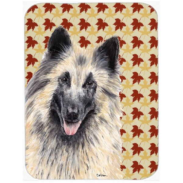 Carolines Treasures 12 x 15 in. Belgian Tervuren Fall Leaves Portrait Glass Cutting Board- Large - SC9233LCB