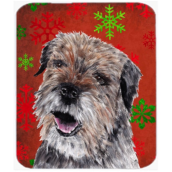 Carolines Treasures 15 x 12 in. Border Terrier Red Snowflake Christmas Glass Cutting Board- Large - SC9585LCB