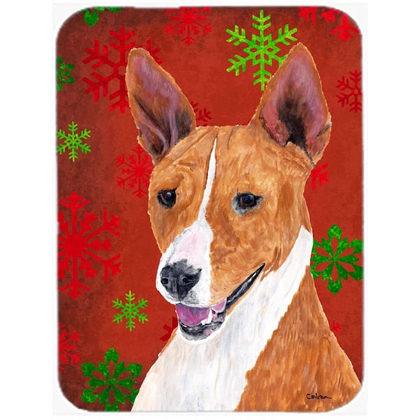 Carolines Treasures Basenji Red And Green Snowflakes Holiday Christmas Glass Cutting Board - Large - SC9427LCB