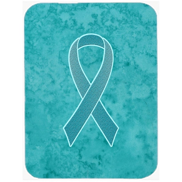 Carolines Treasures 15 H x 12 L In. Teal Ribbon for Ovarian Cancer Awareness Glass Cutting Board- Large Size - AN1201LCB