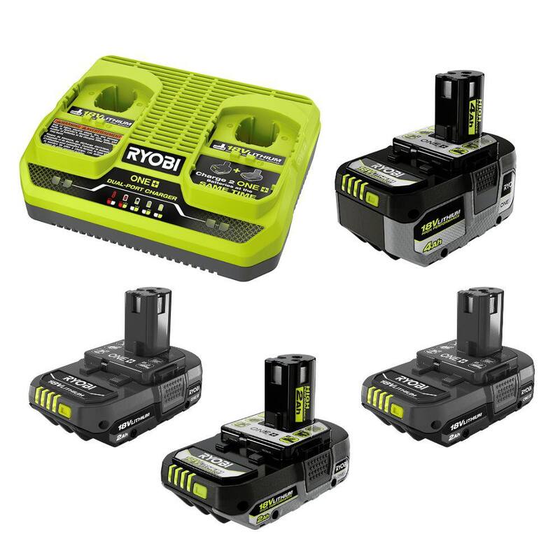 RYOBI ONE+ HP 18V 4.0 Ah & 2.0 Ah Baterías de ALTO RENDIMIENTO con Cargador de Doble Puerto y (2) 2.0 Ah Baterías - Kit de PSK022-PBP2006