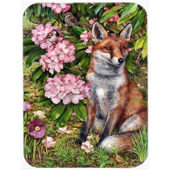Carolines Treasures Carolines Treasures CDCO0442LCB Fox Waiting in Flowers Glass Large Cutting Board - CDCO0442LCB