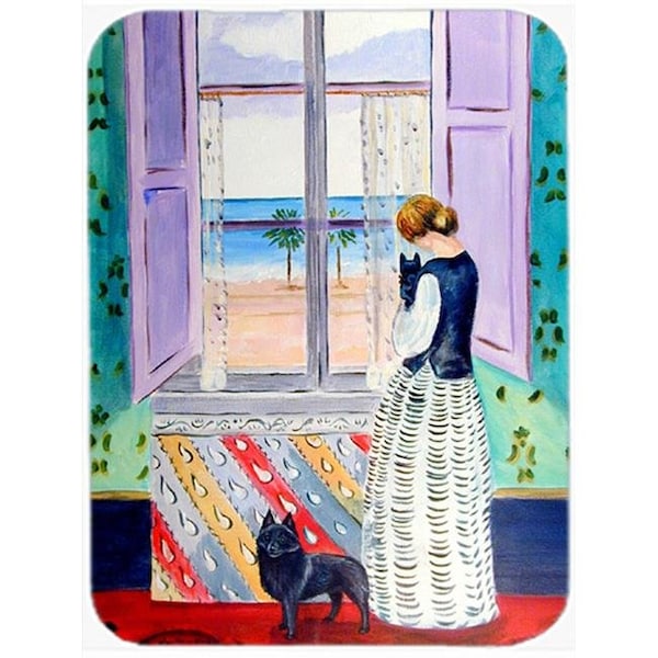 Carolines Treasures Carolines Treasures 7268LCB Lady with her Schipperke Glass Cutting Board - Large; 15 x 12 in. - 7268LCB