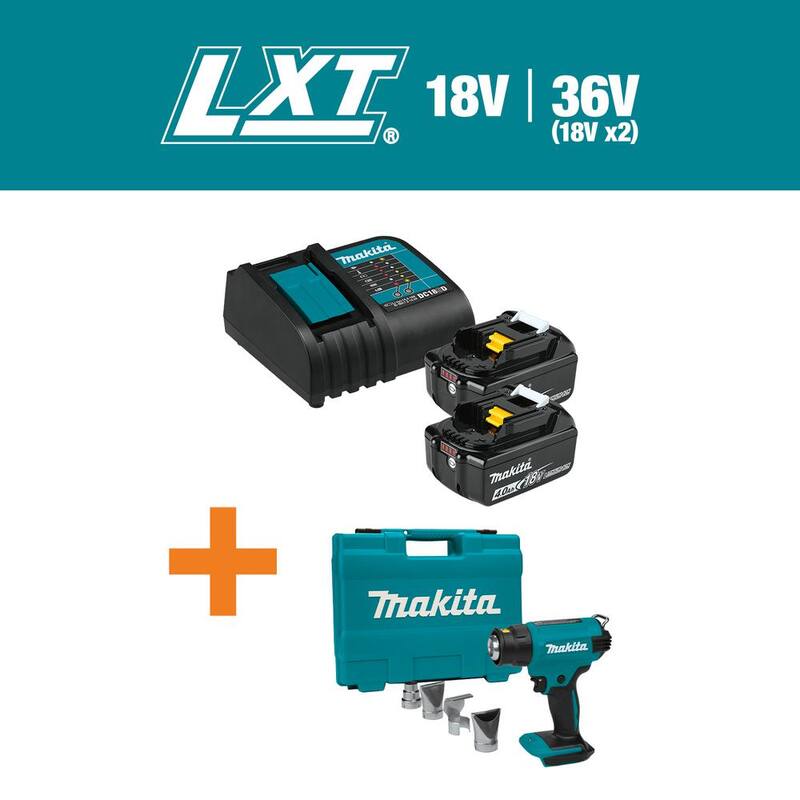 Paquete de inicio de batería y cargador de iones de litio LXT de 18V de Makita (4.0Ah) con pistola de calor inalámbrica de iones de litio LXT de 18V de bonificación - BL1840BSC2XGH01
