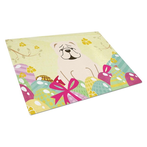 Carolines Treasures Easter Eggs English Bulldog White Glass Cutting Board Large - BB6123LCB