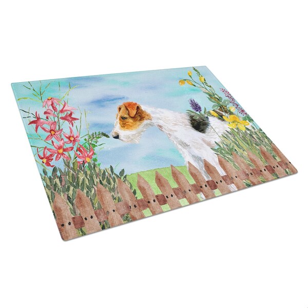 Carolines Treasures Fox Terrier Spring Glass Cutting Board, Large - CK1212LCB