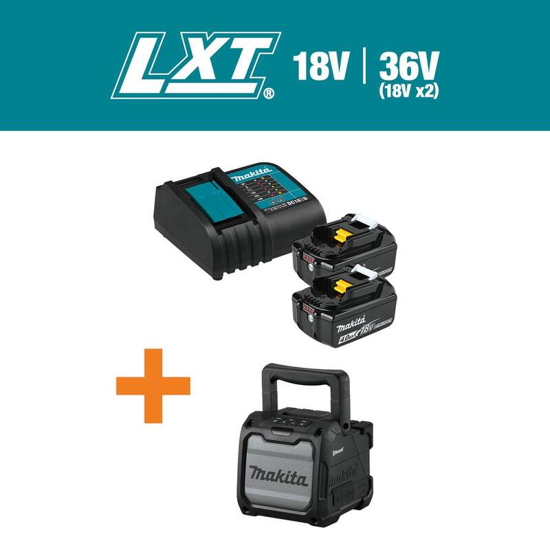 Paquete de inicio de batería y cargador de ion de litio Makita 18V LXT (4.0Ah) con altavoz de sitio de trabajo 18V LXT / 12V max CXT de regalo - BL1840BSC2XRM08