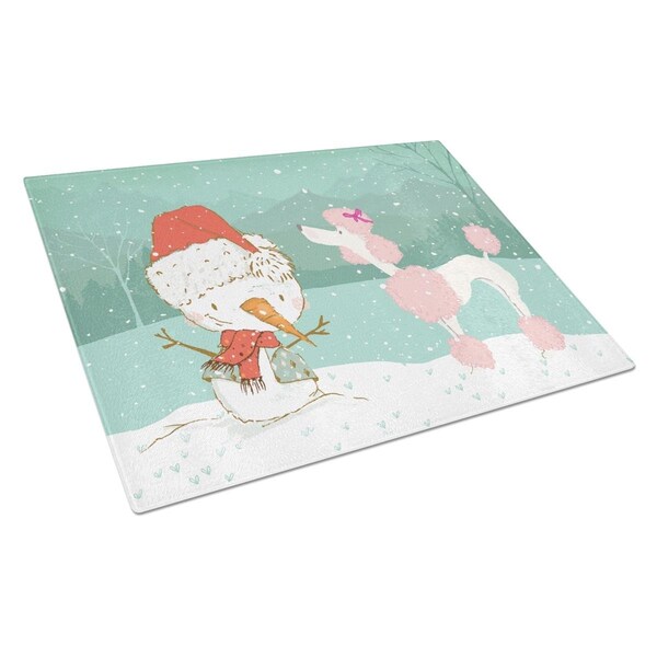 Carolines Treasures Pink Poodle Snowman Christmas Glass Cutting Board Large - CK2066LCB