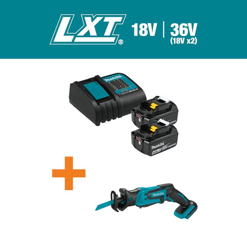 Paquete inicial de batería y cargador de 18V LXT de iones de litio de Makita (4.0Ah) con sierra reciproca compacta de 18 voltios LXT de iones de litio - BL1840BSC2XRJ01