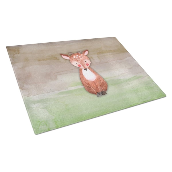 Carolines Treasures Baby Deer Watercolor Glass Cutting Board Large - BB7442LCB