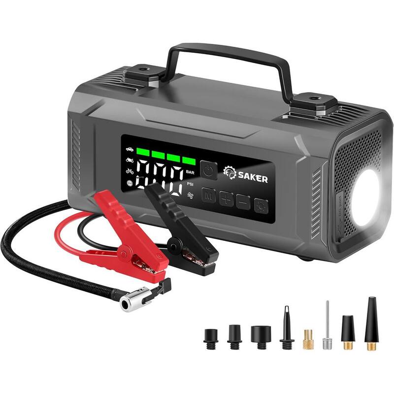 Arrancador Saker - Inflador de llantas Compresor de aire portátil 1500A Paquete de batería: Caja de arranque portátil de 15 voltios con luz LED - GJ63949-E001