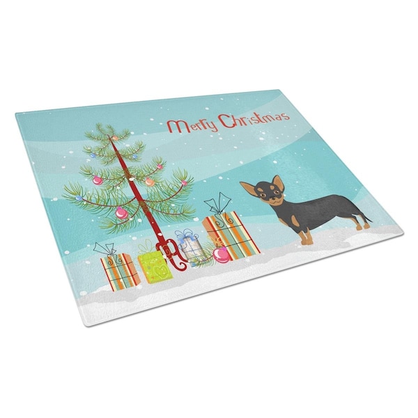 Carolines Treasures Black & Tan Chiweenie Christmas Tree Glass Cutting Board Large - CK3816LCB