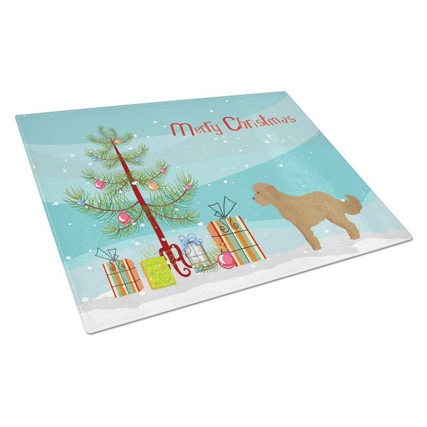 Carolines Treasures Tan Cockapoo Christmas Tree Glass Cutting Board Large - CK3822LCB