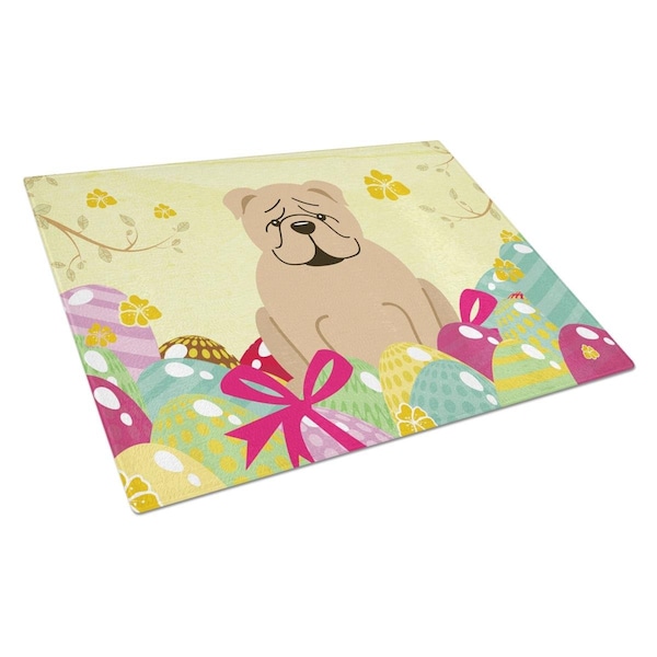 Carolines Treasures Easter Eggs English Bulldog Fawn Glass Cutting Board Large - BB6124LCB