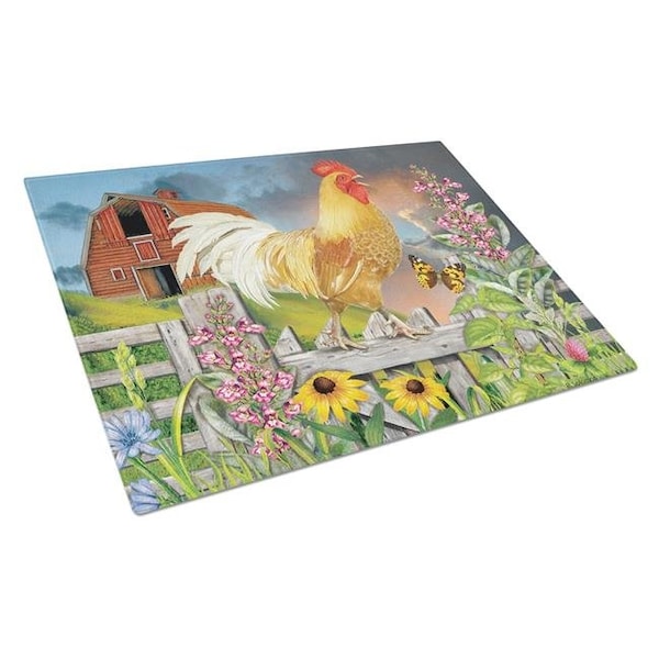 Carolines Treasures Carolines Treasures PRS4024LCB Yellow Rooster Greeting the Day Glass Cutting Board - Large - PRS4024LCB