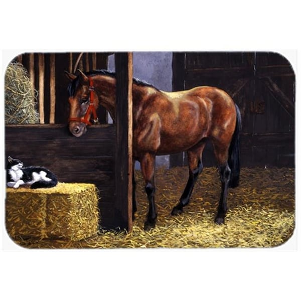 Carolines Treasures Carolines Treasures BDBA0295LCB Horse in Stable with Cat Glass Large Cutting Board - BDBA0295LCB