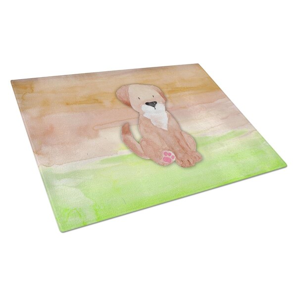 Carolines Treasures Dog Green & Brown Watercolor Glass Cutting Board Large - BB7360LCB