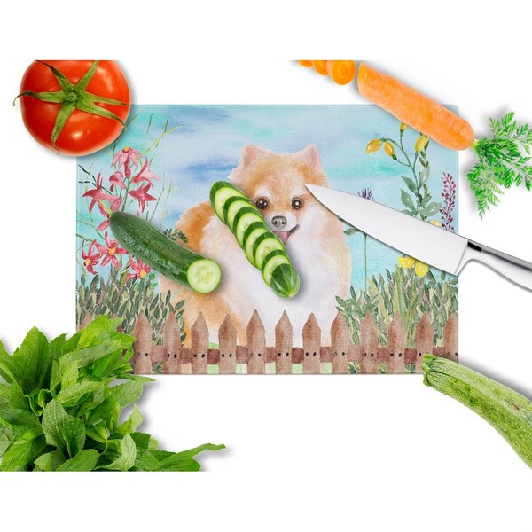 Carolines Treasures Pomeranian No.2 Spring Glass Cutting Board - Large - CK1278LCB