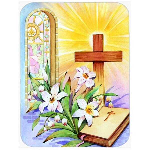 Carolines Treasures Carolines Treasures APH5433LCB Easter Cross & Bible in Stain Glass Window Glass Large Cutting Board - APH5433LCB