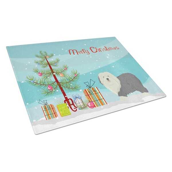 Carolines Treasures Old English Sheepdog Christmas Tree Glass Cutting Board Large - CK3552LCB