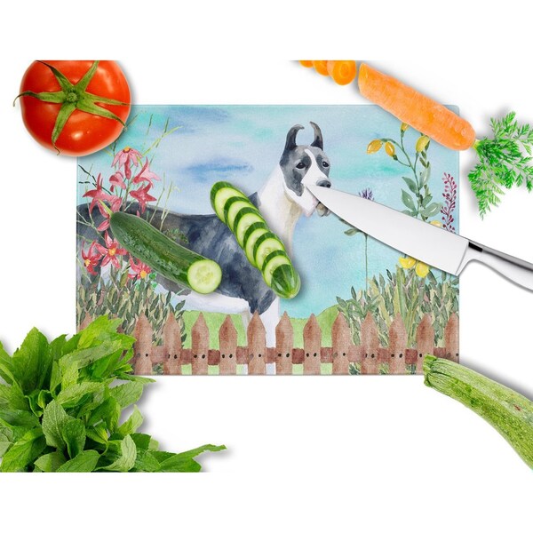 Carolines Treasures Harlequin Great Dane Spring Glass Cutting Board, Large - CK1205LCB