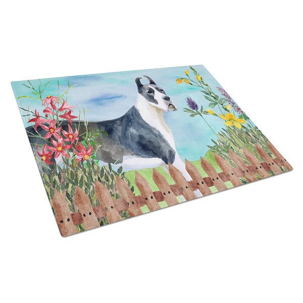 Carolines Treasures Harlequin Great Dane Spring Glass Cutting Board, Large - CK1205LCB