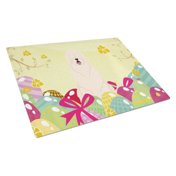 Carolines Treasures Easter Eggs South Russian Sheepdog Glass Cutting Board Large - BB6024LCB