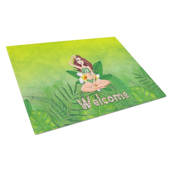 Carolines Treasures Welcome Lady in Bikini Summer Glass Cutting Board Large - BB7457LCB