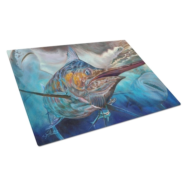 Carolines Treasures Running The Guantlet Blue Marlin Glass Cutting Board Large - JMA2000LCB