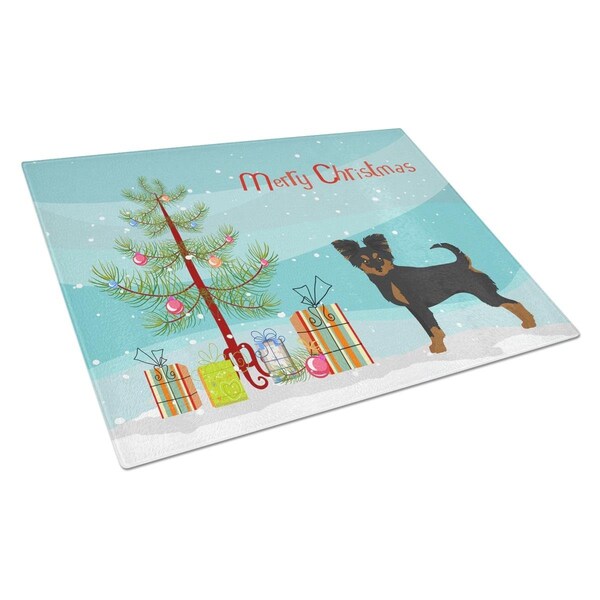 Carolines Treasures Black & Tan Chion Christmas Tree Glass Cutting Board Large - CK3813LCB