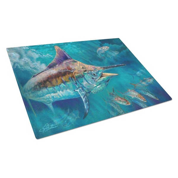 Carolines Treasures Liquid Metal Black Marlin Glass Cutting Board Large - JMA2005LCB