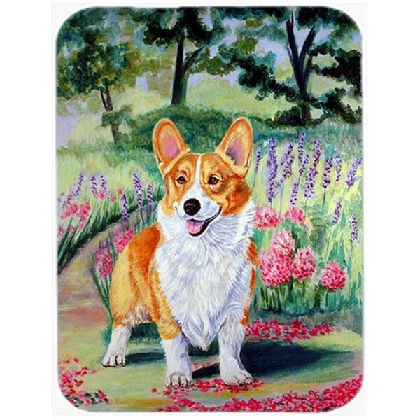 Carolines Treasures Carolines Treasures 7077LCB 15 x 12 in. Corgi Springtime In The Garden Glass Cutting Board - Large - 7077LCB