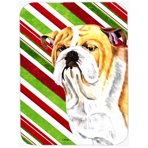 Carolines Treasures 15 x 12 in. Bulldog English Candy Cane Holiday Christmas Glass Cutting Board - Large - SC9334LCB