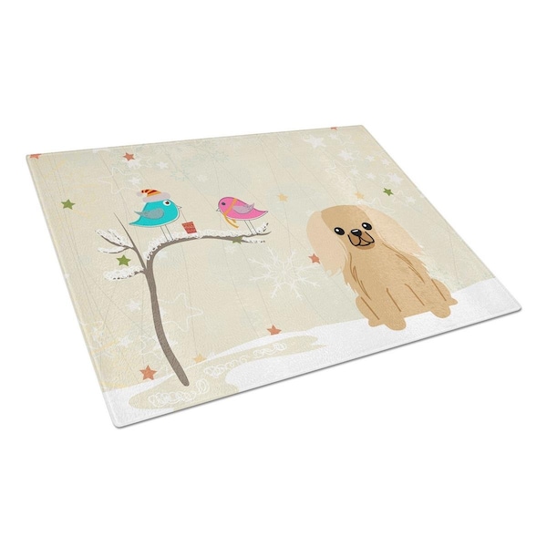 Carolines Treasures Christmas Presents Between Friends Pekingnese Fawn Sable Glass Cutting Board, Large - BB2576LCB