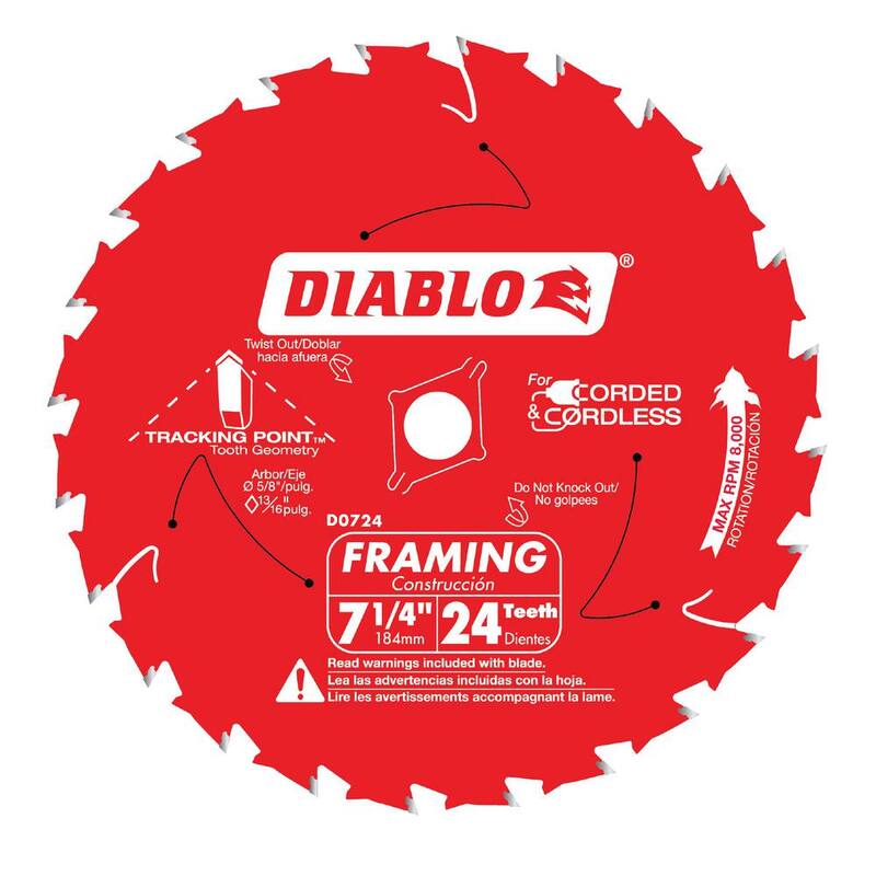 Cuchilla para sierra de armazón DIABLO 7-1/4 pulgadas x 24 dientes con punta de seguimiento para madera - D0724R