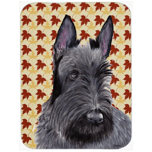 Carolines Treasures 12 x 15 in. Scottish Terrier Fall Leaves Portrait Glass Cutting Board- Large - SC9226LCB