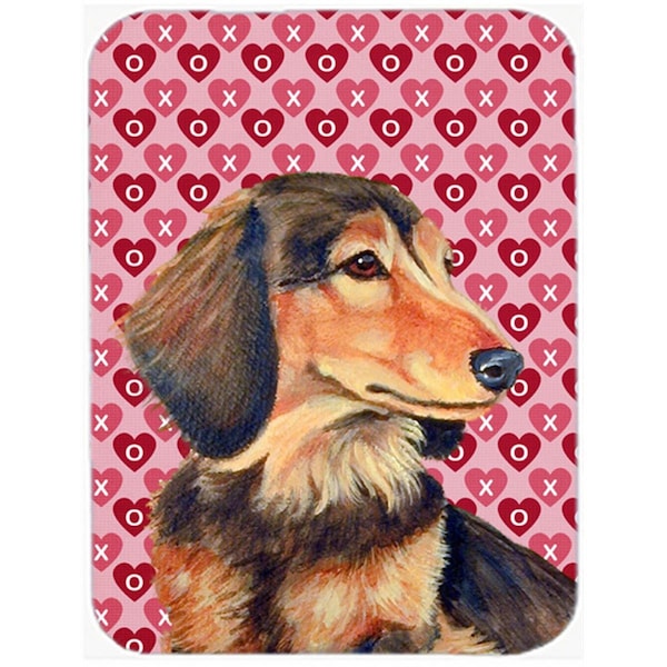 Carolines Treasures 15 x 12 in. Dachshund Hearts Love and Valentines Day Portrait Glass Cutting Board - Large - LH9166LCB