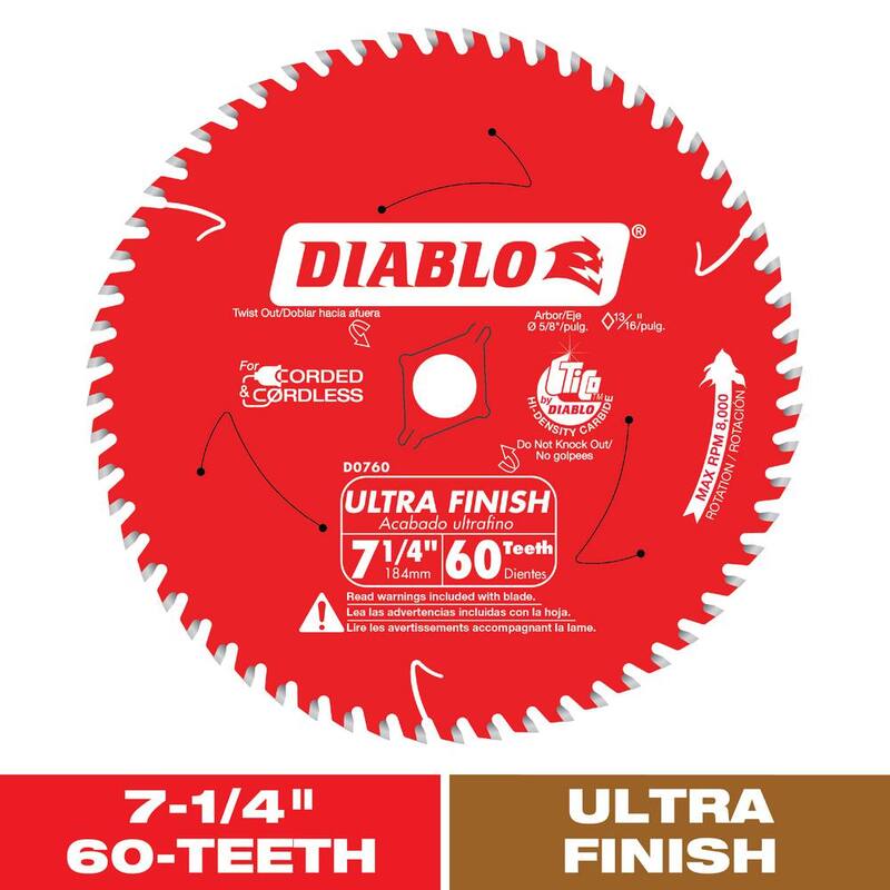 DIABLO 7-1/4 pulgadas x 60 dientes Hoja de sierra circular ultra fina para madera - D0760R