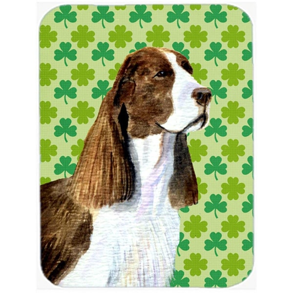 Carolines Treasures 12 x 15 in. Springer Spaniel St. Patricks Day Shamrock Portrait Glass Cutting Board- Large - SS4444LCB