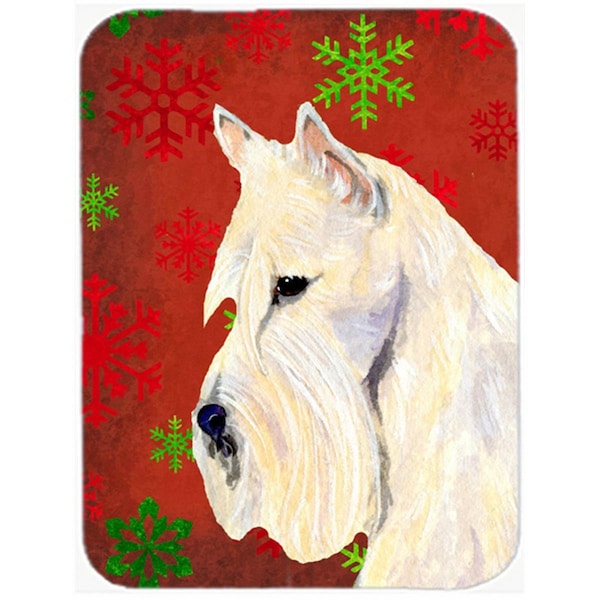 Carolines Treasures Scottish Terrier Red and Green Snowflakes Christmas Glass Cutting Board - Large- 15 H x 12 L in. - SS4737LCB