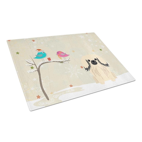 Carolines Treasures Christmas Presents Between Friends Pekingnese Cream Glass Cutting Board, Large - BB2578LCB