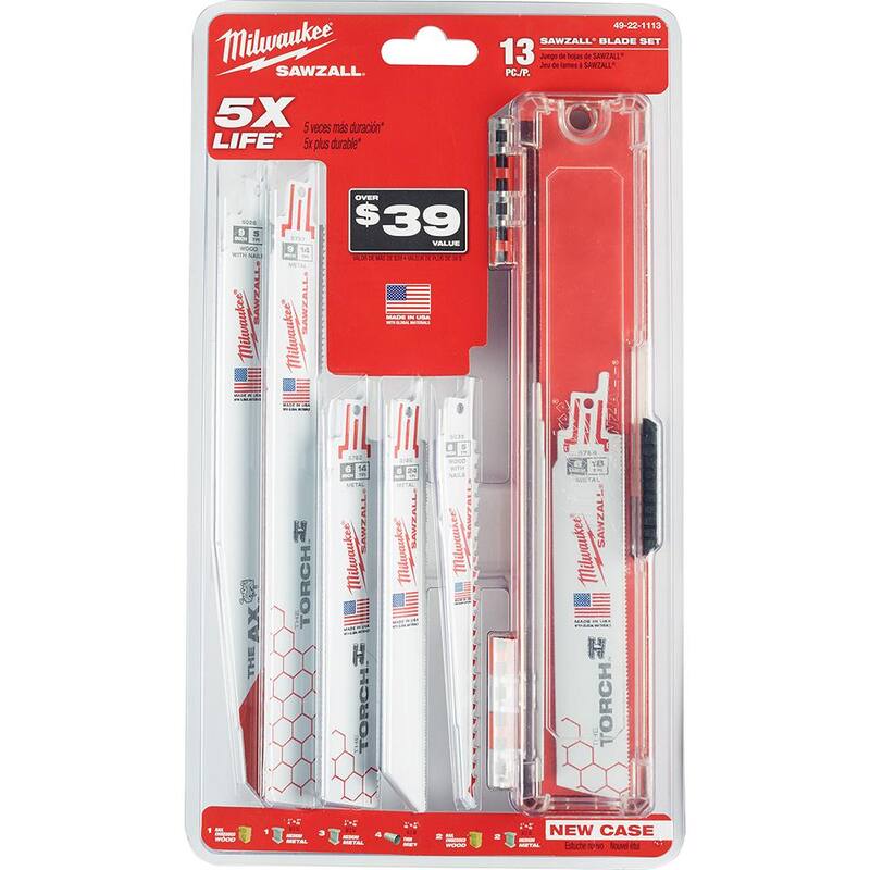 Juego de hojas de sierra alternante bimetálica Milwaukee SAWZALL para demolición de madera y metal incrustado con clavos (13 piezas) - 49-22-1113