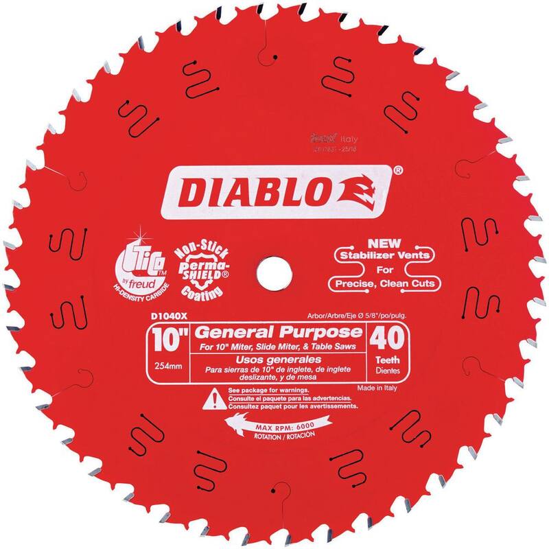 Hoja de sierra circular DIABLO de uso general de 10 pulgadas y 40 dientes, paquete de valor (2 paquetes) - D104040VP